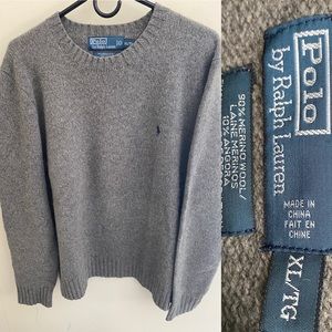 Grey Wool Polo Sweater. Size XL.